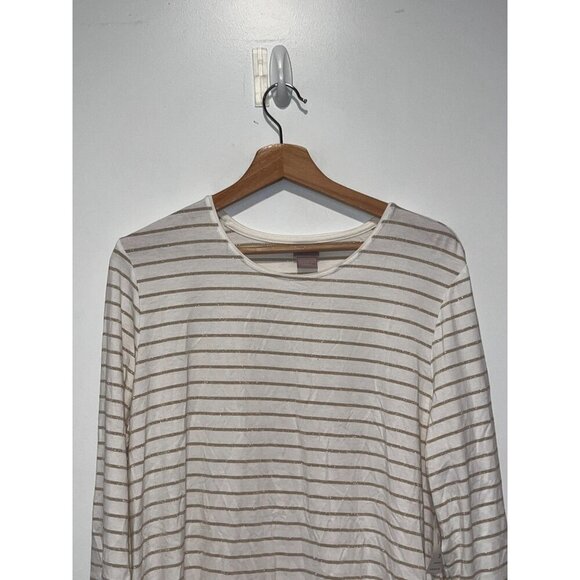 NWT Chicos White & Gold Striped Long Sleeve  Women's Top Size XL - Picture 2 of 9